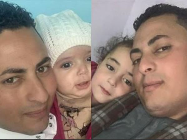 الشاب المصري شريف فرج المتوفى جراء إصابته بفيروس كورونا في إيطاليا مع ابنتيه